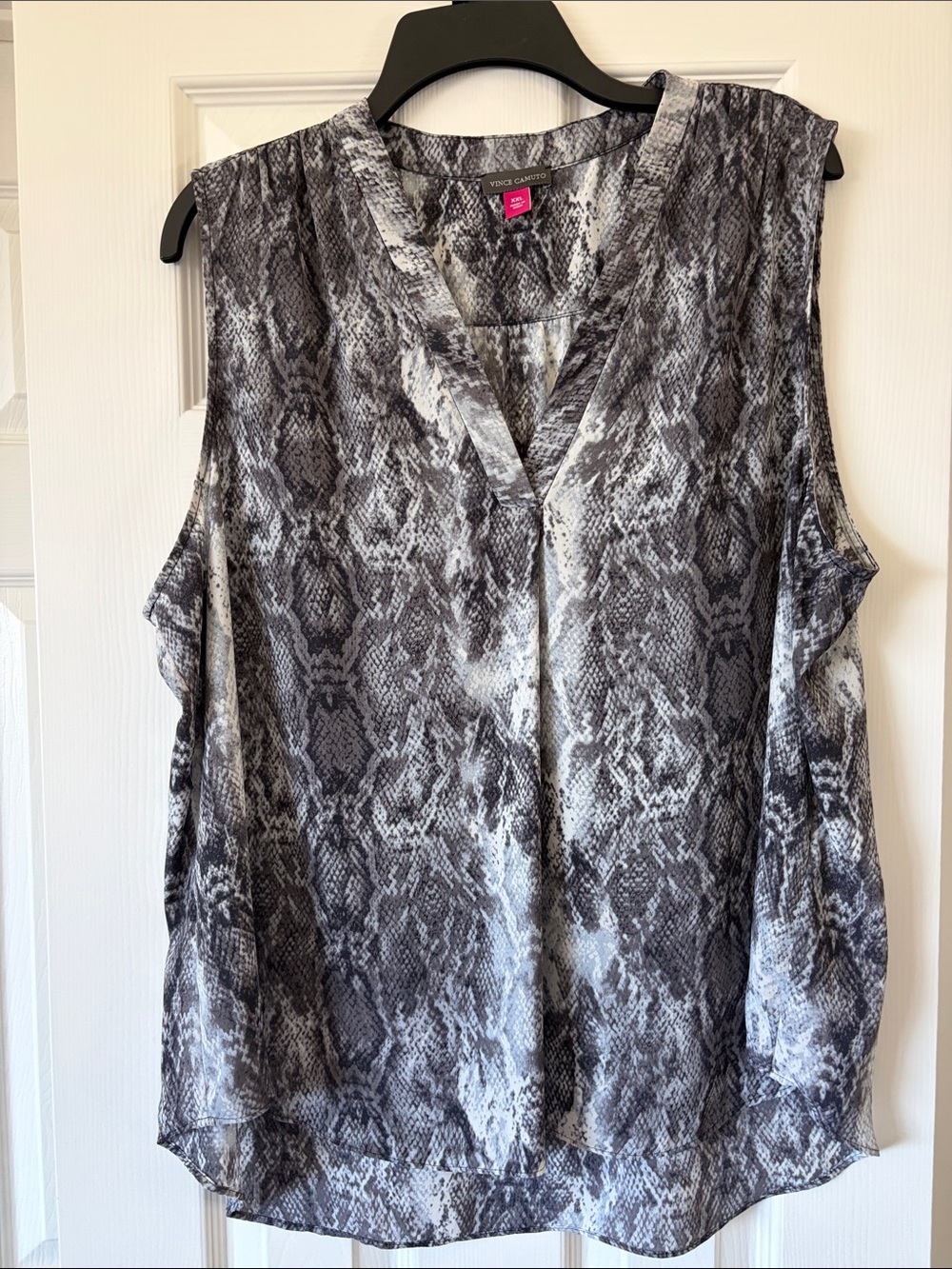 Vince Camuto Black and White Snake-Print Sleeveless Blouse